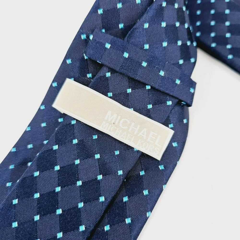 Michael Kors Tie Silk Navy Blue Aqua Diamond Print Classic Designer Gift Work